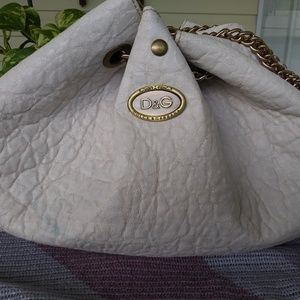 Dolce & Gabbana large white pebbled leather satche
